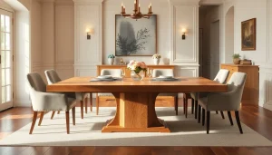 Admire this stunning Massiver Eiche Esstisch showcasing natural wood grain paired with modern decor.