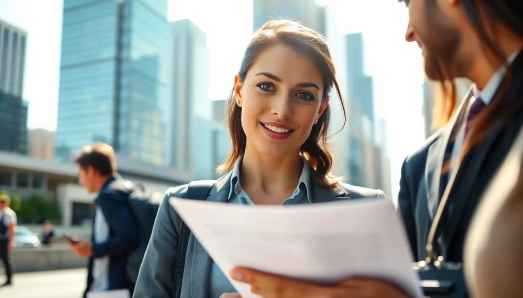 Traveling notary assisting clients in a vibrant urban environment while signing important documents.