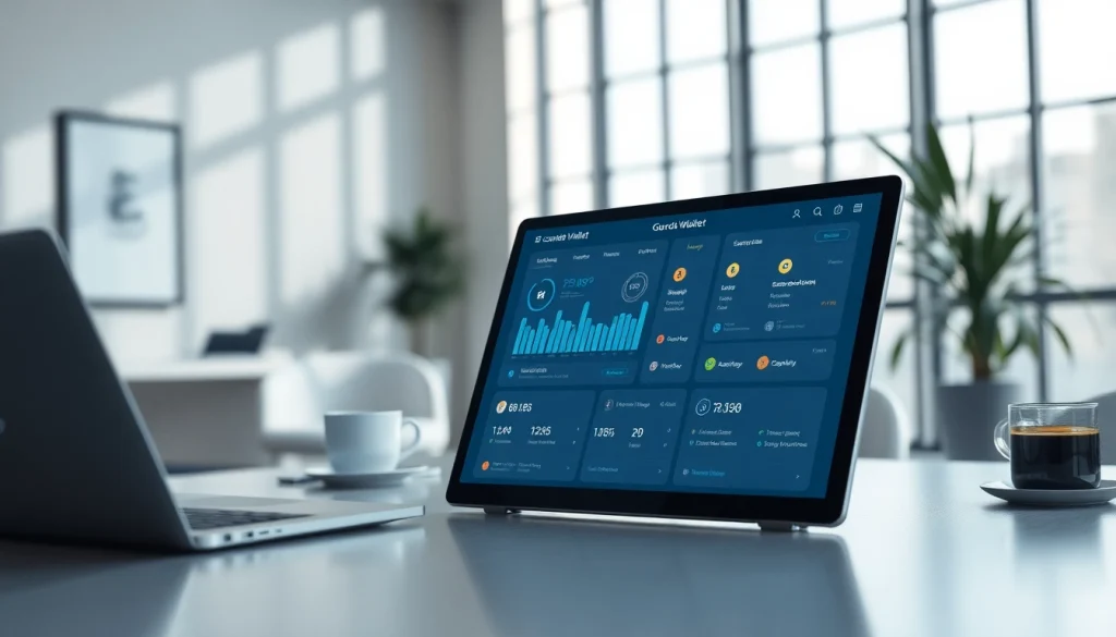 Showcase the guarda wallet interface featuring a modern design in an office setting.