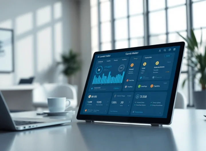 Showcase the guarda wallet interface featuring a modern design in an office setting.