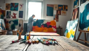 Maak kunstwerken op canvas met levendige kleuren in een heldere studio.