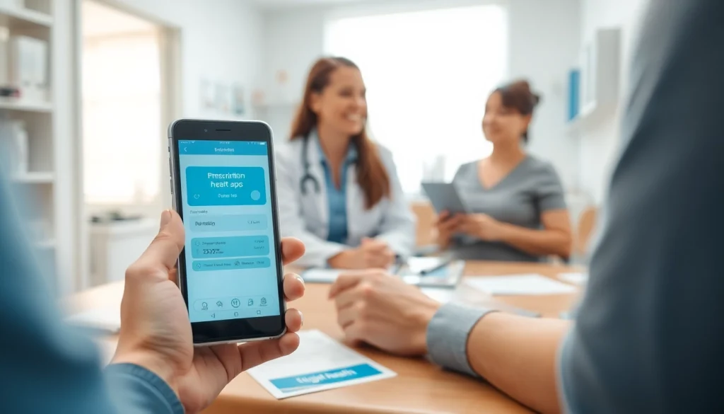 Illustration showcasing the advantages of using eprescription apps in a healthcare setting with patient engagement.