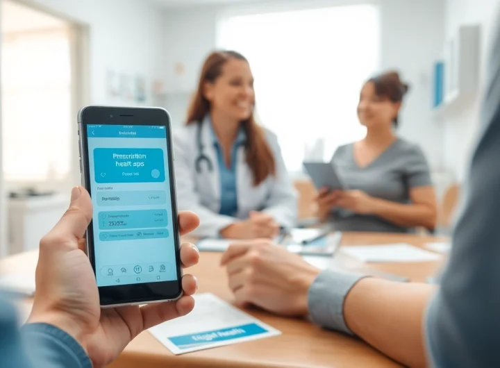Illustration showcasing the advantages of using eprescription apps in a healthcare setting with patient engagement.
