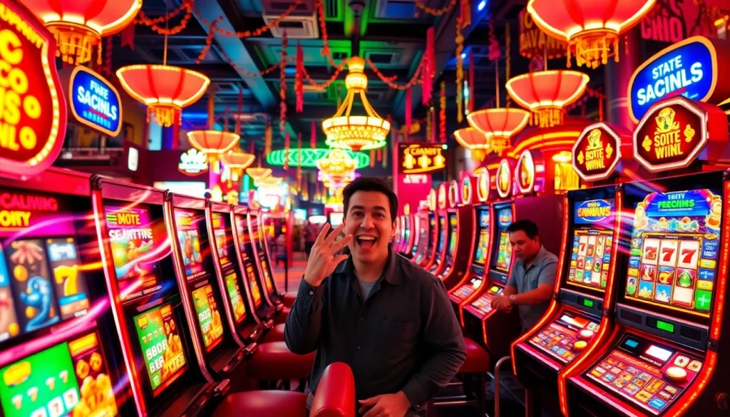 Mainkan qqmacan slot dengan semarak suasana kasino yang energik dan penuh warna.