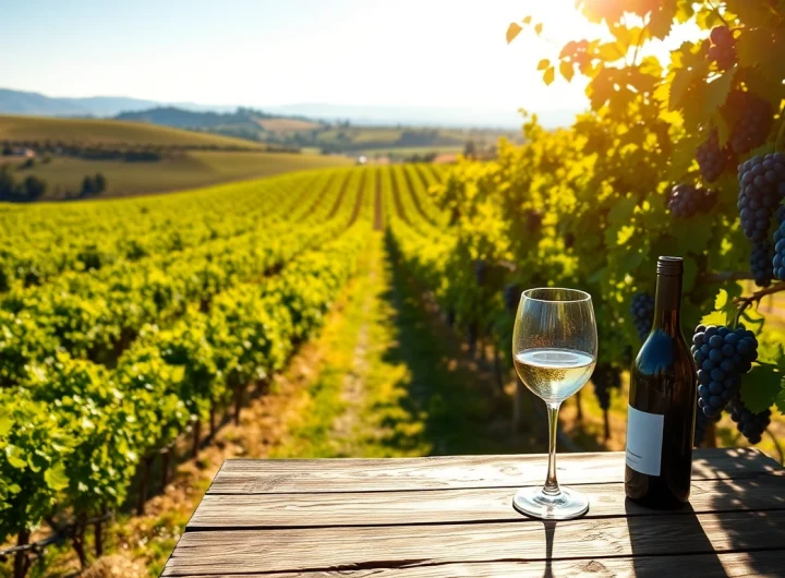 Enjoy a vibrant view of Sacramento Wineries with lush grapevines and inviting wine settings.